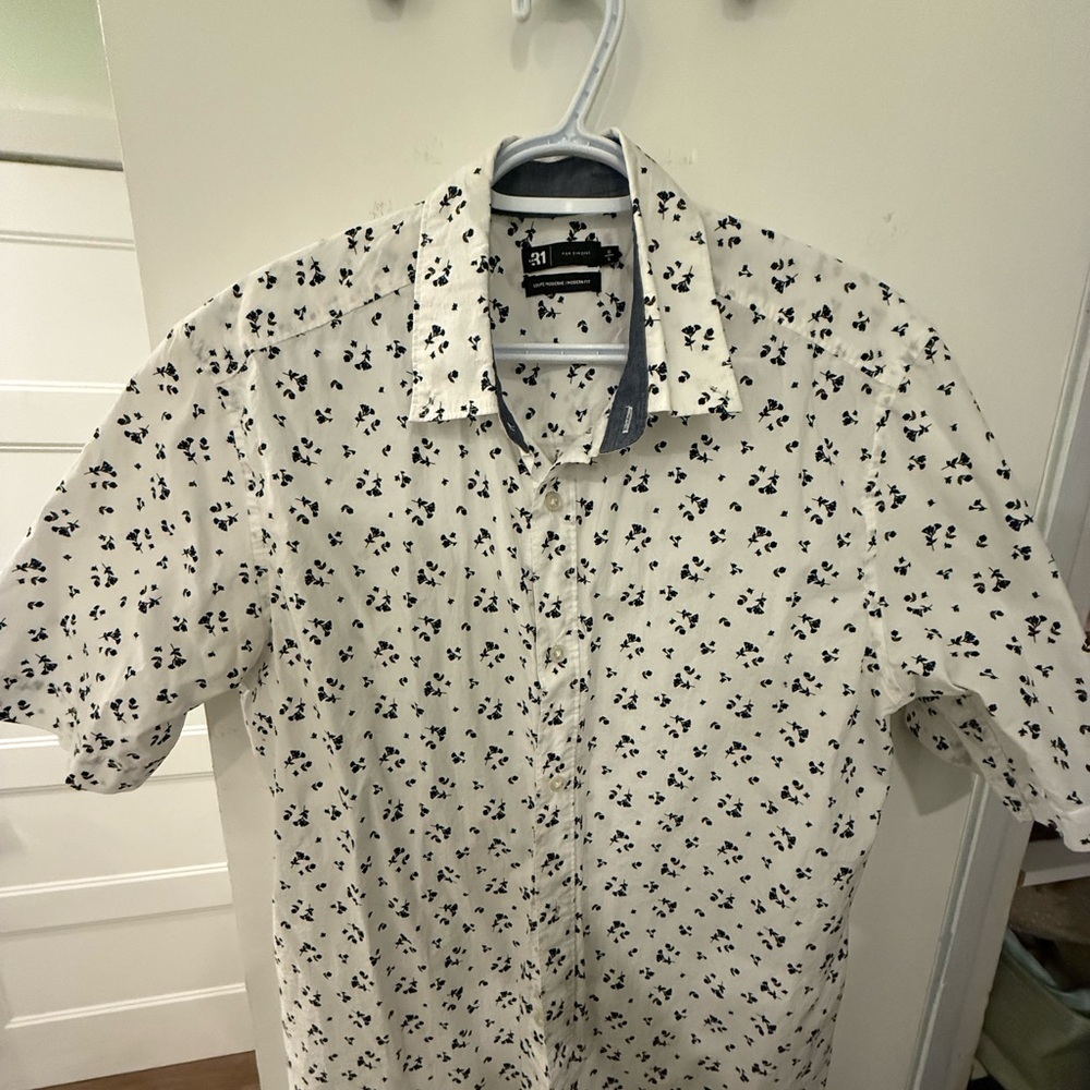 Simons White and Black Casual Button Down Shirt